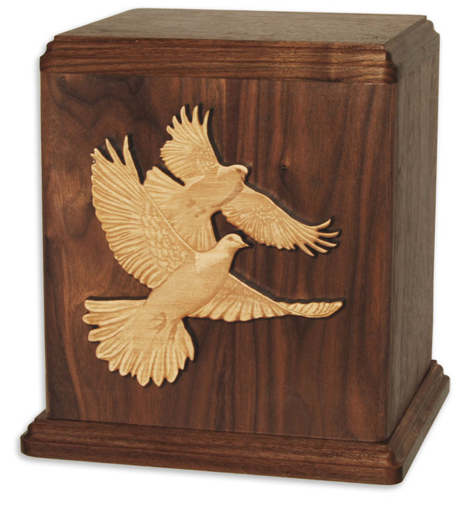Love Birds with 3D Inlay Walnut Wood Companion Cremation Urn
