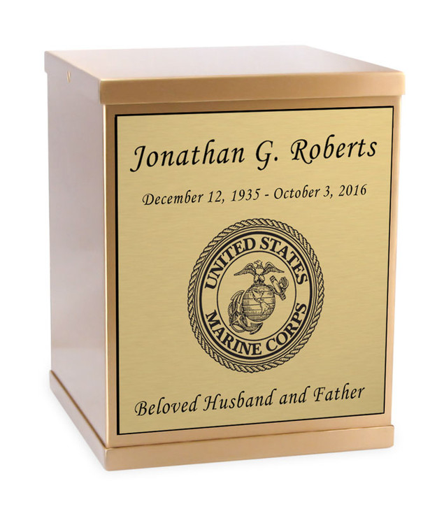 Marine Corps Sheet Bronze Overlap Top Cremation Urn with Engraved Plate