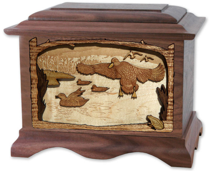 Marshland Melody Ducks with 3D Inlay Walnut Wood Cremation Urn