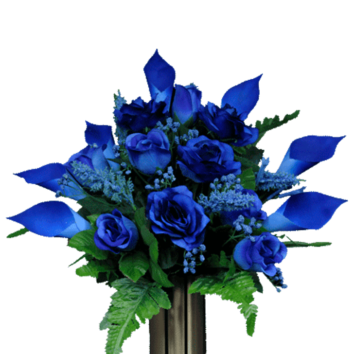 Mausoleum Blue Rose and Calla Lily Silk Flowers for Cemeteries