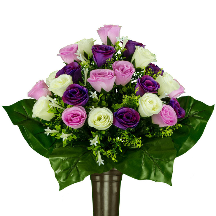 Mausoleum Purple and Lavender Mixed Roses Silk Flowers for Cemeteries