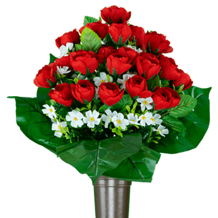Mausoleum Red Cabbage Rose Silk Flowers for Cemeteries
