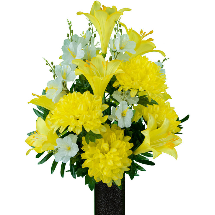 Medium Yellow Lily and Dahlia Silk Flowers for Cemeteries