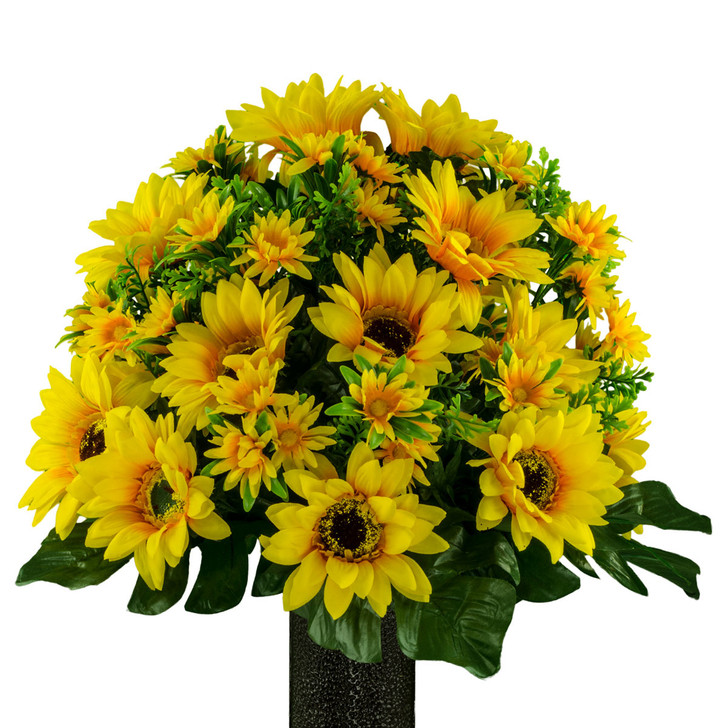 Medium Yellow Sunflower Silk Flowers for Cemeteries