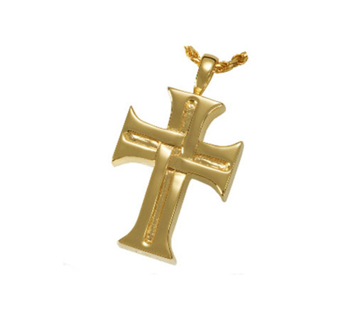 Mens Cross Cremation Jewelry in Solid 14k Yellow Gold or White Gold