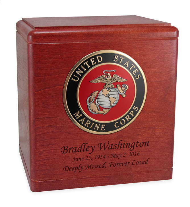 Military Cherry Wood Cremation Urn with Military Branch Choice