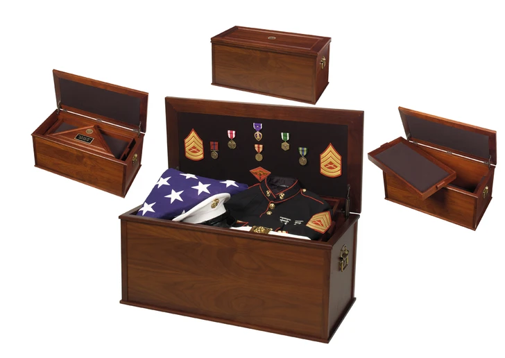Military Display Chest - Memorial Footlocker in Heirloom Walnut