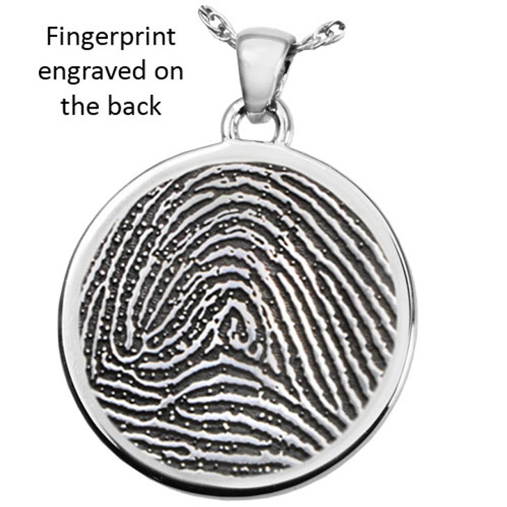 Military Fingerprint Round Solid 14k Gold Memorial Cremation Pendant Necklace