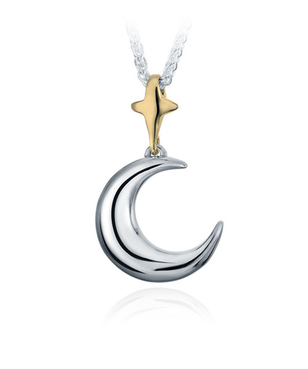 Moon and Star Sterling Silver with Gold Cremation Jewelry Pendant Necklace