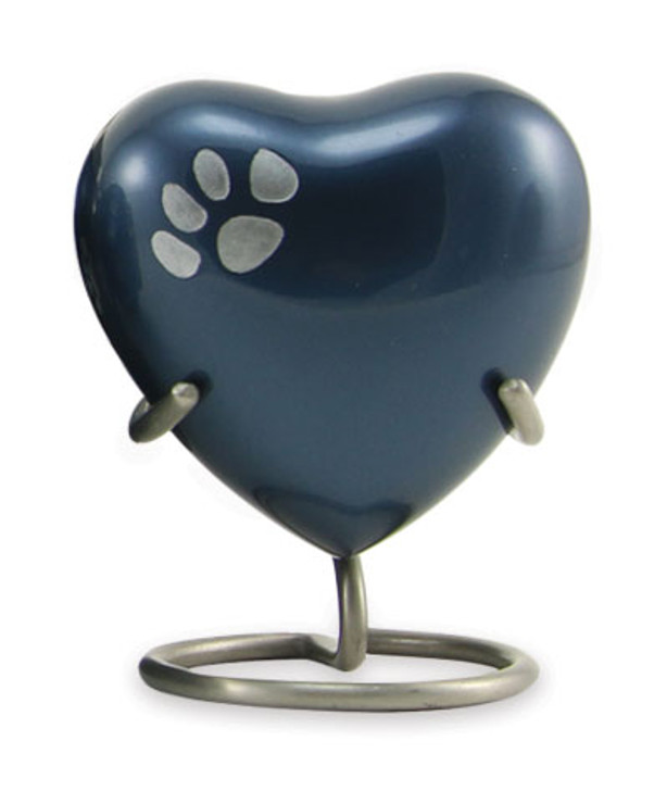 Heart Moonlight Blue  /  Pewter Odyssey Keepsake Paw Print Pet Cremation Urn