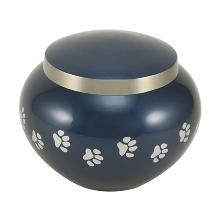 Small Moonlight Blue  /  Pewter Odyssey Paw Print Pet Cremation Urn