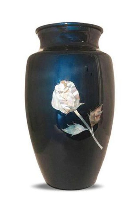 Mother Of Pearl Rose On Blue Cremation Urn