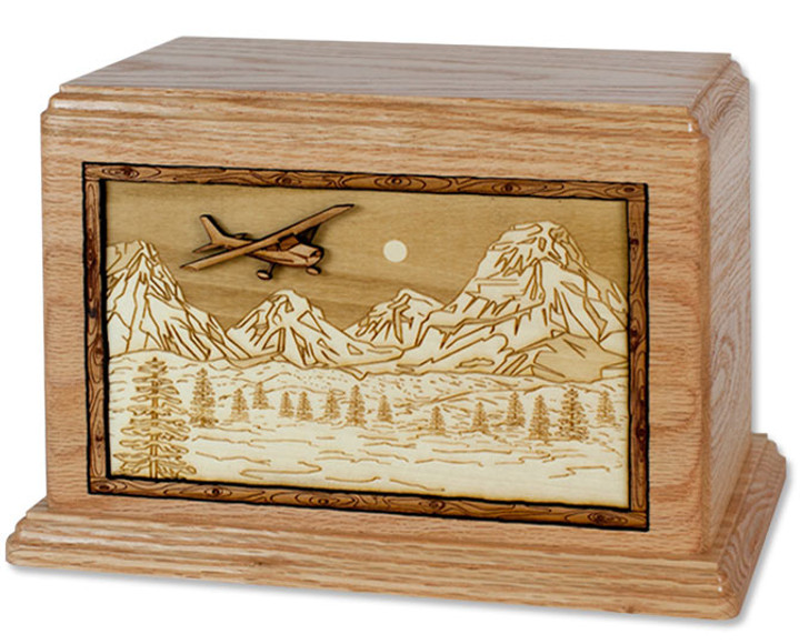 Mountain Plane with 3D Inlay Oak Wood Hampton Cremation Urn