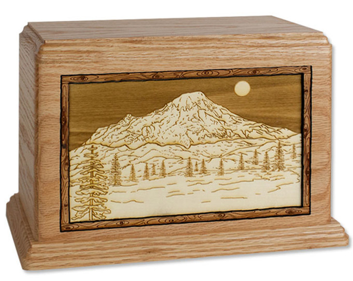Mount Rainier with 3D Inlay Oak Wood Hampton Cremation Urn