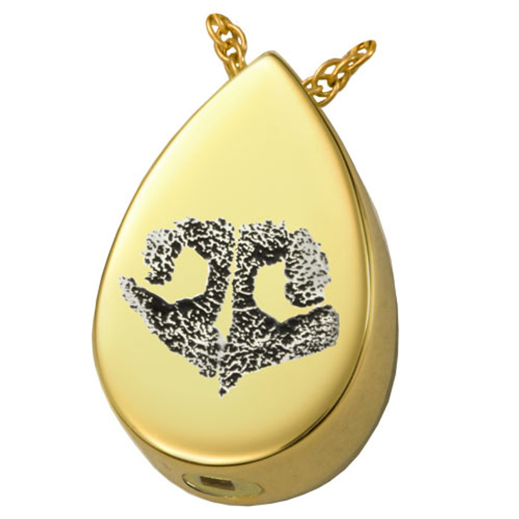 Noseprint and Name Teardrop Solid 14k Gold Memorial Pet Cremation Jewelry Pendant Necklace