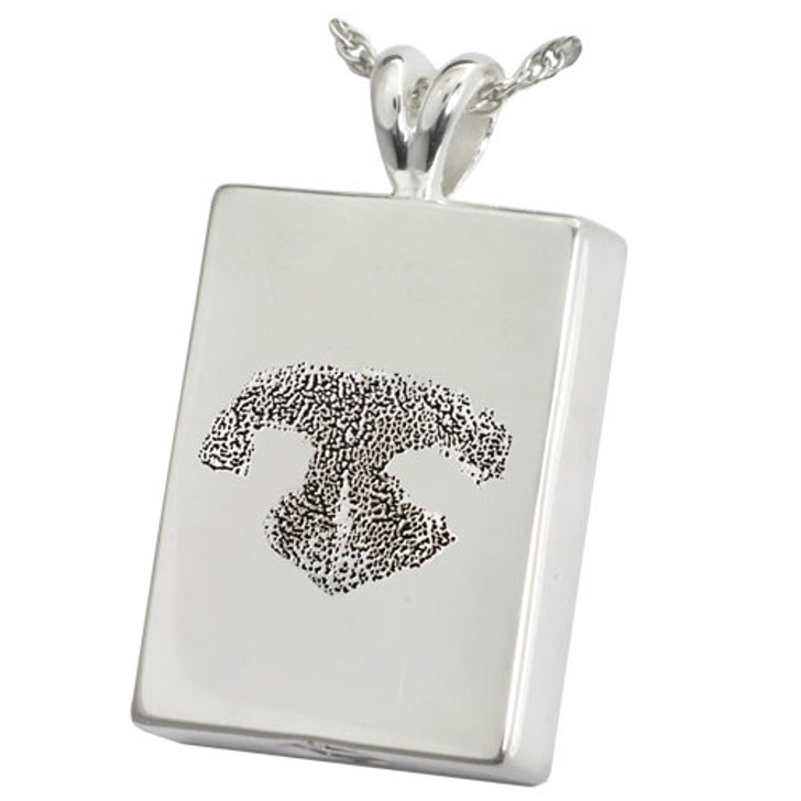 Noseprint Rectangle Sterling Silver Memorial Pet Cremation Jewelry Pendant Necklace