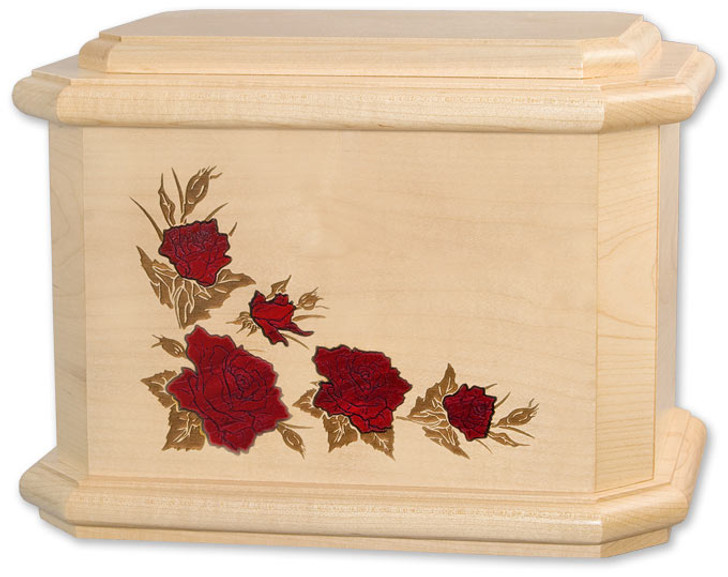 Octagon Inlayed Roses Maple Wood Cremation Urn