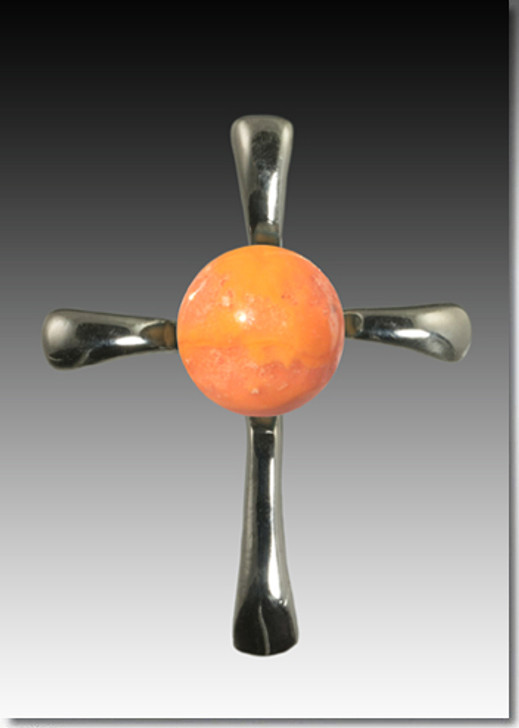 Orange Symphony Cross Cremains Encased in Glass Sterling Silver Cremation Jewelry Pendant