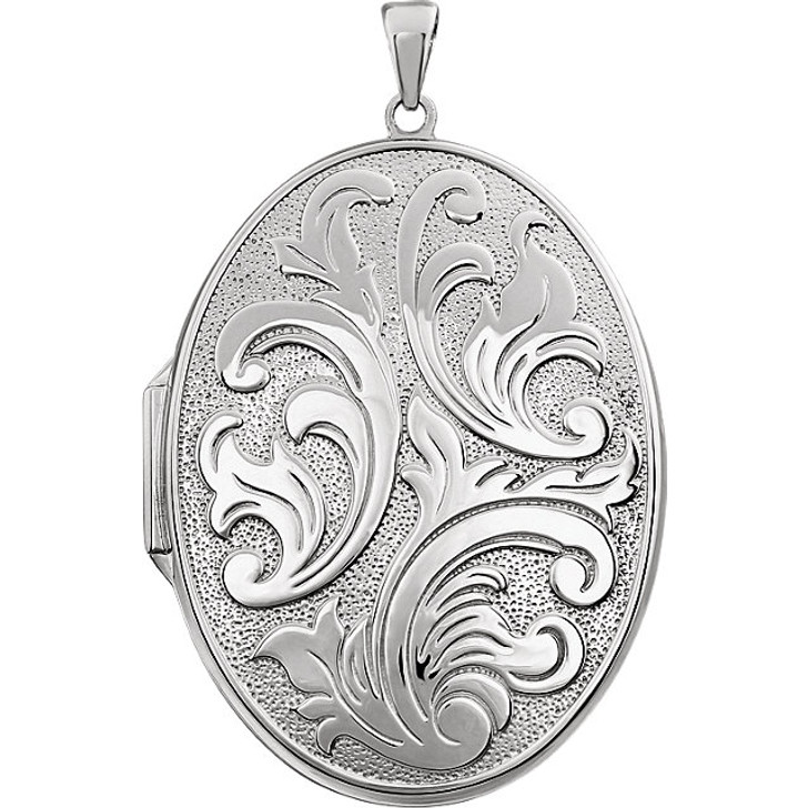 Oval Embossed Floral Sterling Silver Memorial Locket Jewelry Necklace