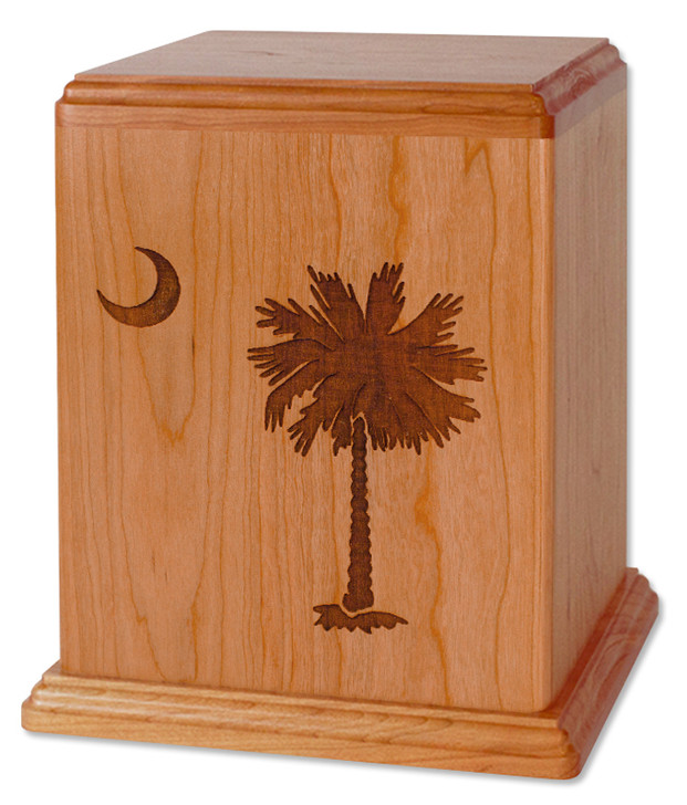 Palmetto Tree Natural Cherry Wood Newport Laser Carved Cremation Urn