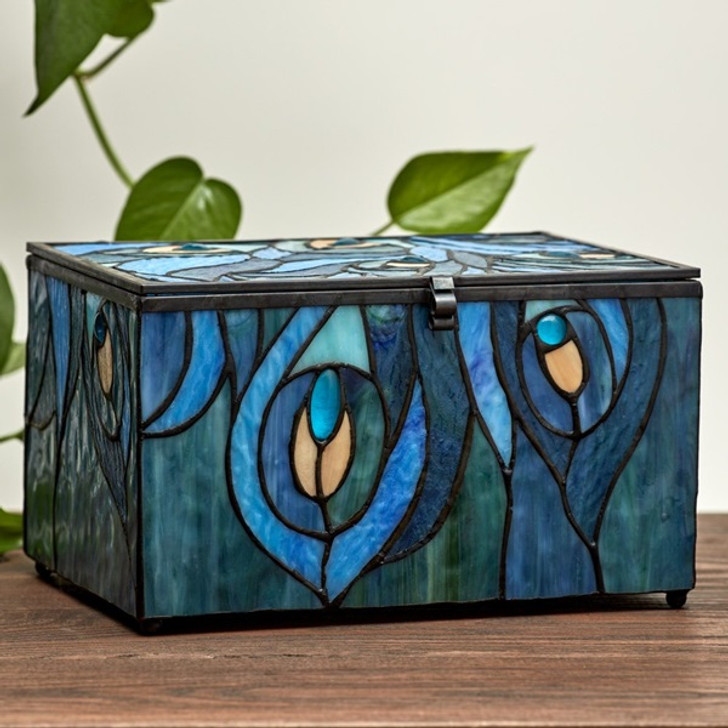 Paragon Peacock Large Stained Glass Memory Chest