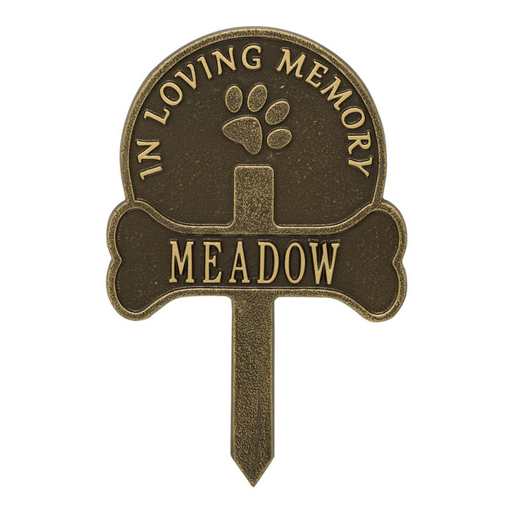 Personalized Paw and Bone Lawn and Garden Pet Memorial Marker - 9 Colors