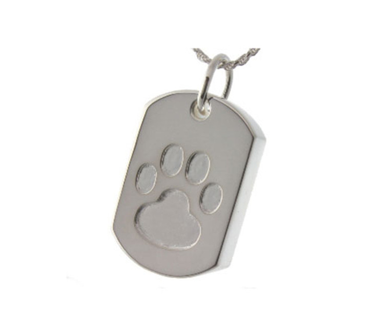 Paw Print Dog Tag Cremation Jewelry in Sterling Silver