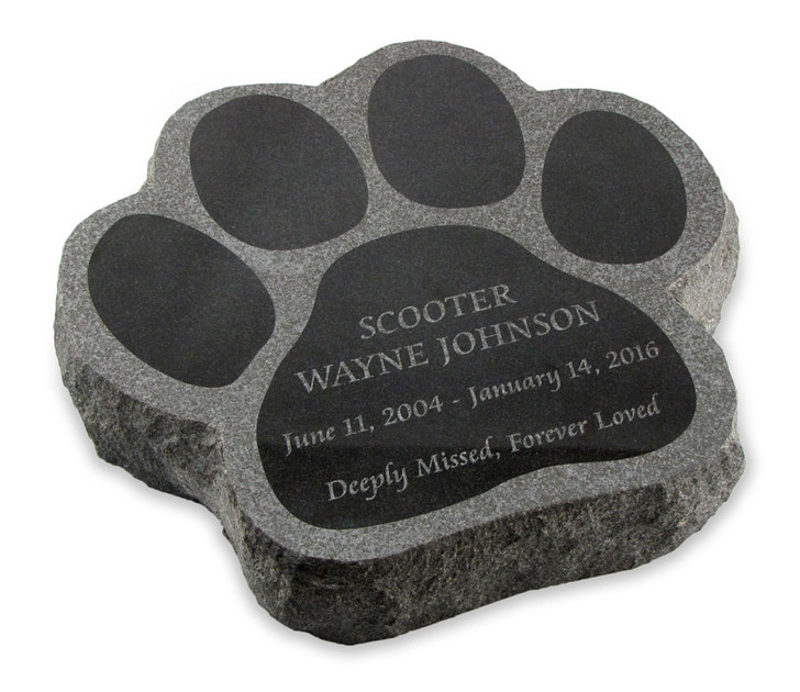 Paw Print Laser-Engraved Pet Marker Black Granite Memorial