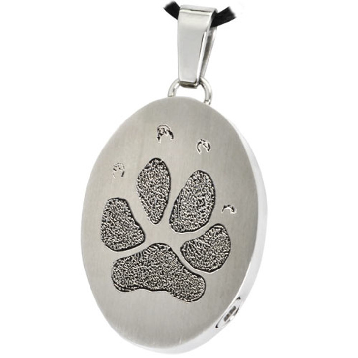 Pawprint Oval Stainless Steel Memorial Pet Cremation Jewelry Pendant Necklace