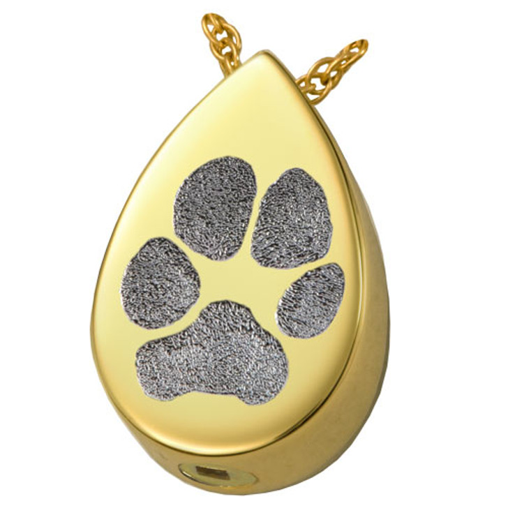 Pawprint Teardrop Solid 14k Gold Memorial Pet Cremation Jewelry Pendant Necklace