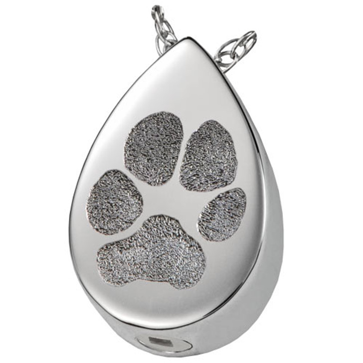 Pawprint Teardrop Sterling Silver Memorial Pet Cremation Jewelry Pendant Necklace