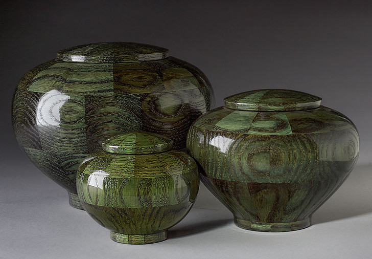 Small Peony Green Wood Cremation Urn