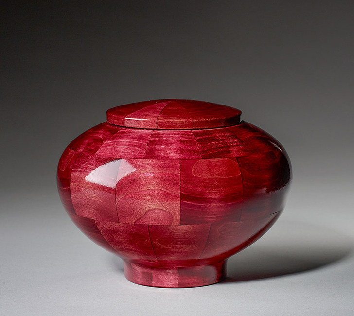 Small Peony Pink Wood Cremation Urn