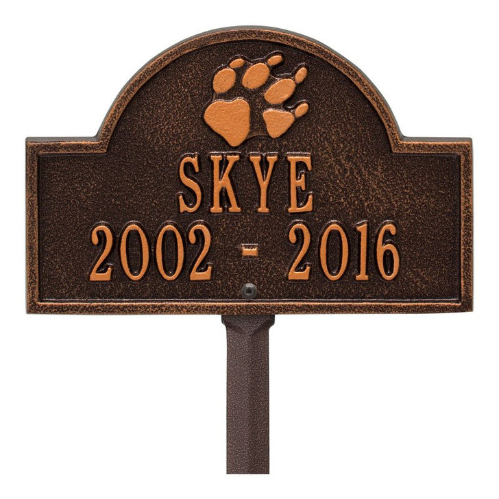 Personalized Dog Paw Print Arch Pet Memorial Lawn and Garden Marker - 9 Colors