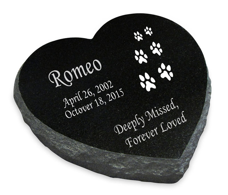 Design Your Own Pet Laser-Engraved Heart Marker Black Granite Memorial