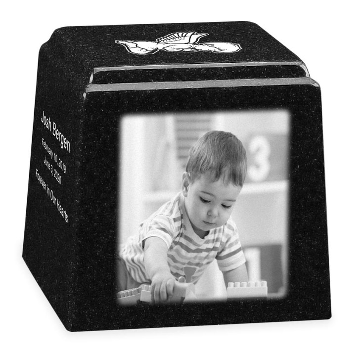 Photo Black Granite Promise Cube Infant Child Cremation Urn