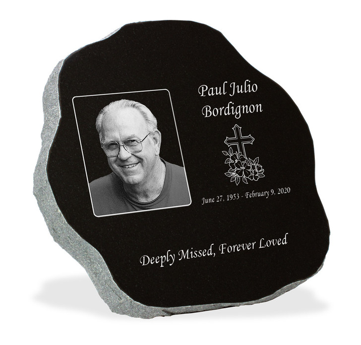 Photo Laser-Engraved Rustic Marker Black Granite Memorial