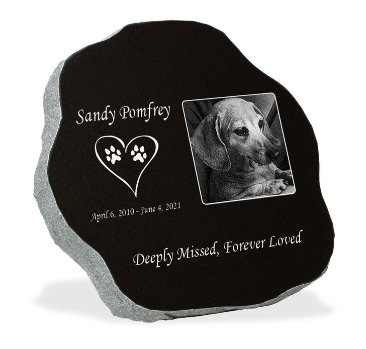 Photo Laser-Engraved Rustic Pet Marker Black Granite Memorial