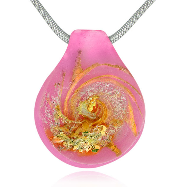 Pink and Gold Cremains Encased in Glass Cremation Jewelry Pendant