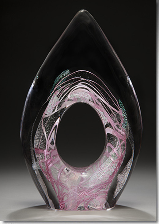 Pink Perennial Flame Cremains Encased in Glass Keepsake Cremation Urn - Large