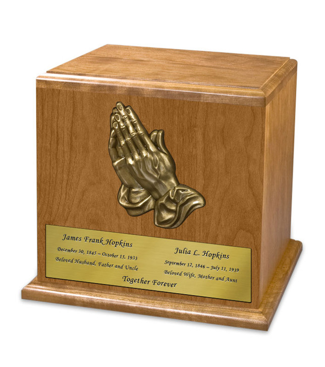 Praying Hands Cherry Wood Companion Cremation Urn