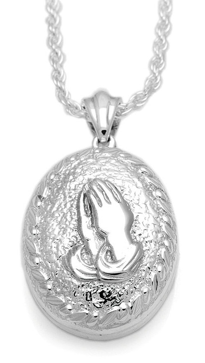 Praying Hands Oval Sterling Silver Cremation Jewelry Pendant Necklace
