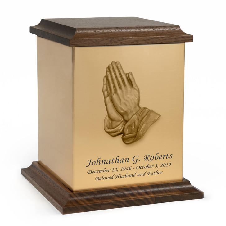 Praying Hands Bronze and Walnut Cremation Urn