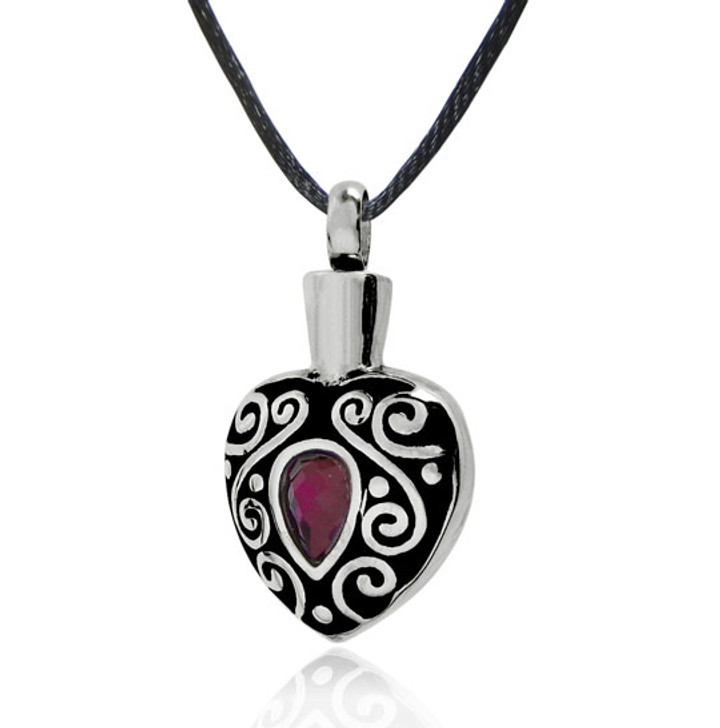 Purple Jewel Encrusted Stainless Steel Cremation Jewelry Pendant Necklace