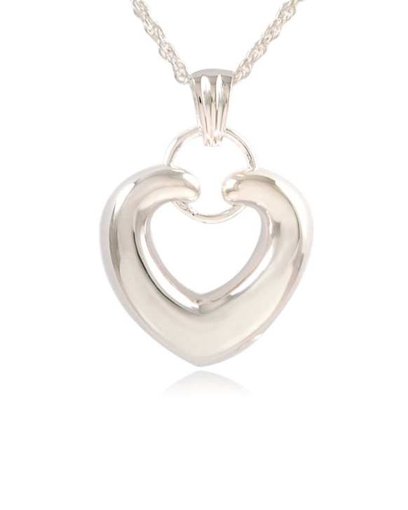 Ringed Heart Sterling Silver Cremation Jewelry Pendant Necklace
