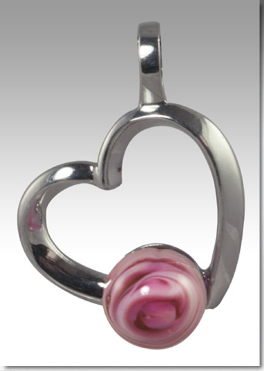 Rose Swirl Rhythm Pearl Heart Cremains Encased in Glass Sterling Silver Cremation Jewelry Pendant