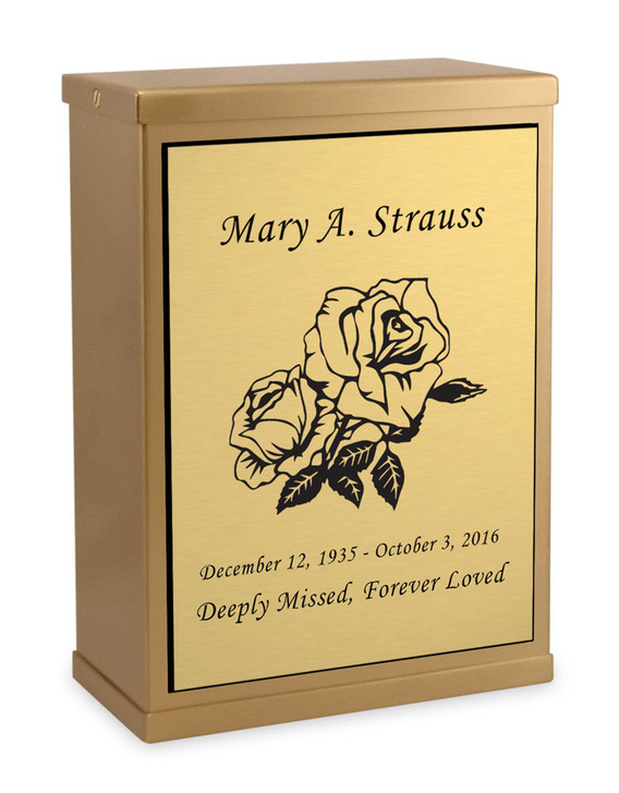 Roses Sheet Bronze Overlap Top Niche Cremation Urn with Engraved Plate