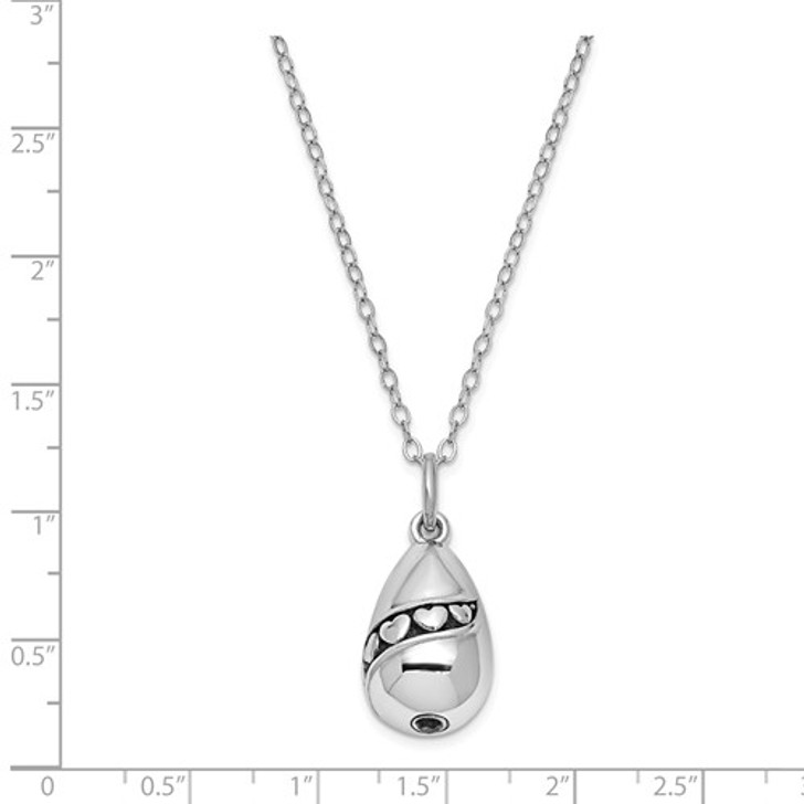 Scrolling Hearts Teardrop Antiqued Sterling Silver Cremation Jewelry Necklace