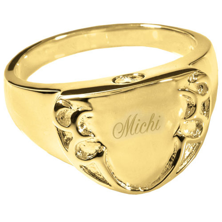 Shield Solid 14k Gold Memorial Pet Cremation Ring
