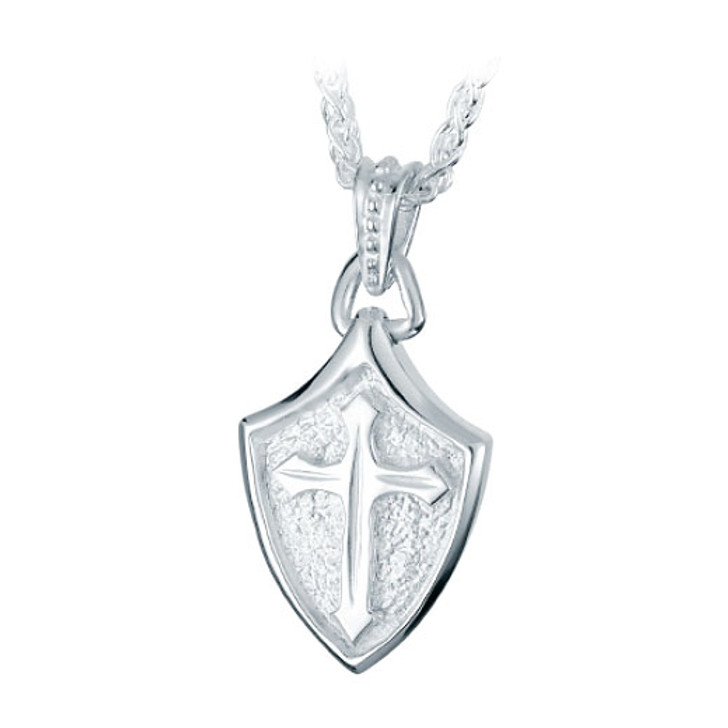 Crusader Shield Sterling Silver Cremation Jewelry Pendant Necklace